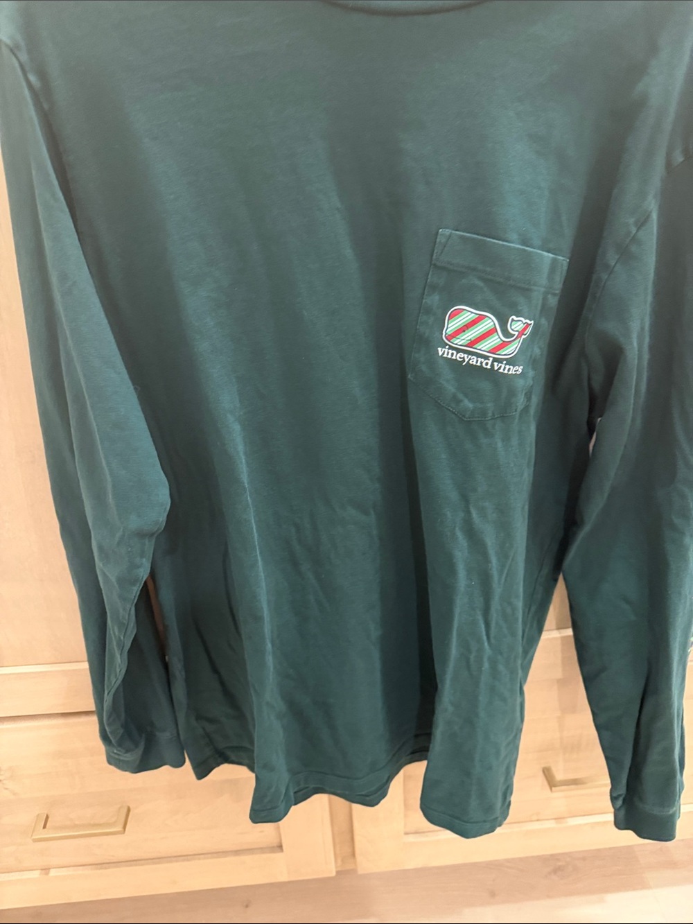 Vineyard Vines Forest Green Long-Sleeve Pocket Tee with Stripe Whale
